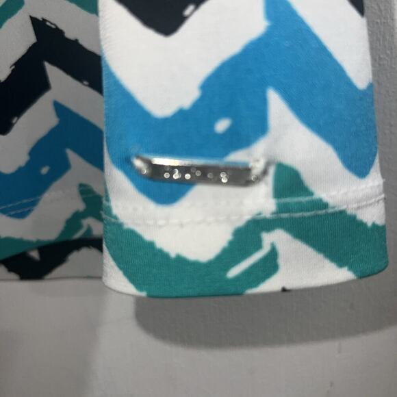 CALVIN KLEIN Women Stretch Comfy Poly Tank Top Pleat Front Multicolor Geo Line - Picture 2 of 7